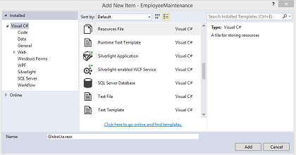 Add Resource File in Visual Studio 2015